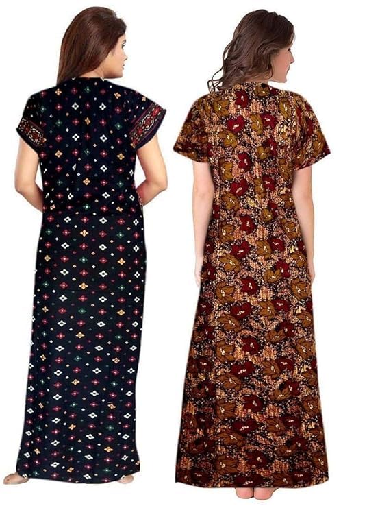 Image of Nighty for Women Cotton Printed Maxi Gown Ankle Length Nighty Night Dress Gown for Women Maxi - (Pack of 2)