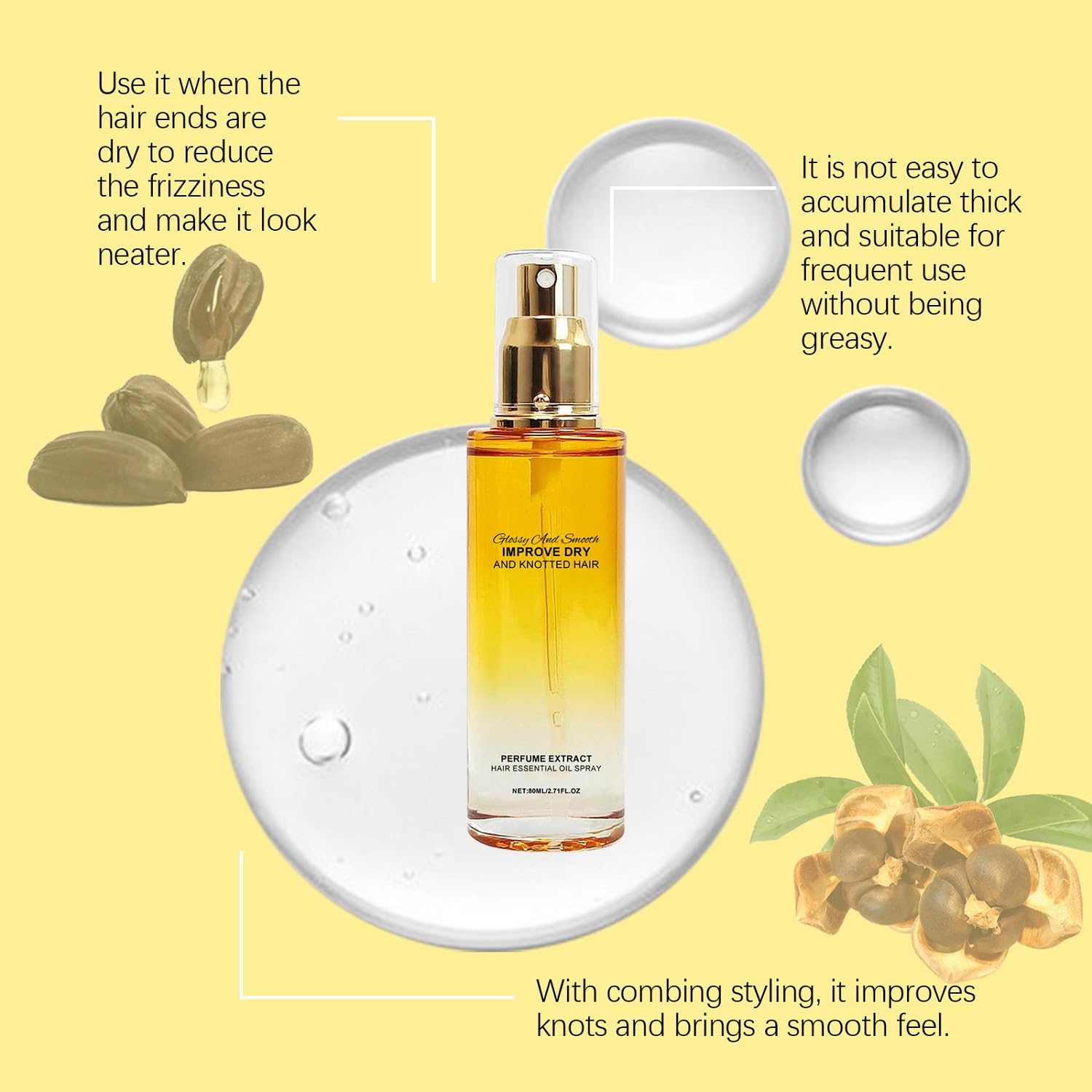 Conditioning Oil Spray Scalp & Hair Strengthener, Leave-in Hair Conditioning Oil with Jojoba Oil and Shea Butter, Scented Hair Oil Spray, Improve Dry and Frizzy 80ML - Image 5