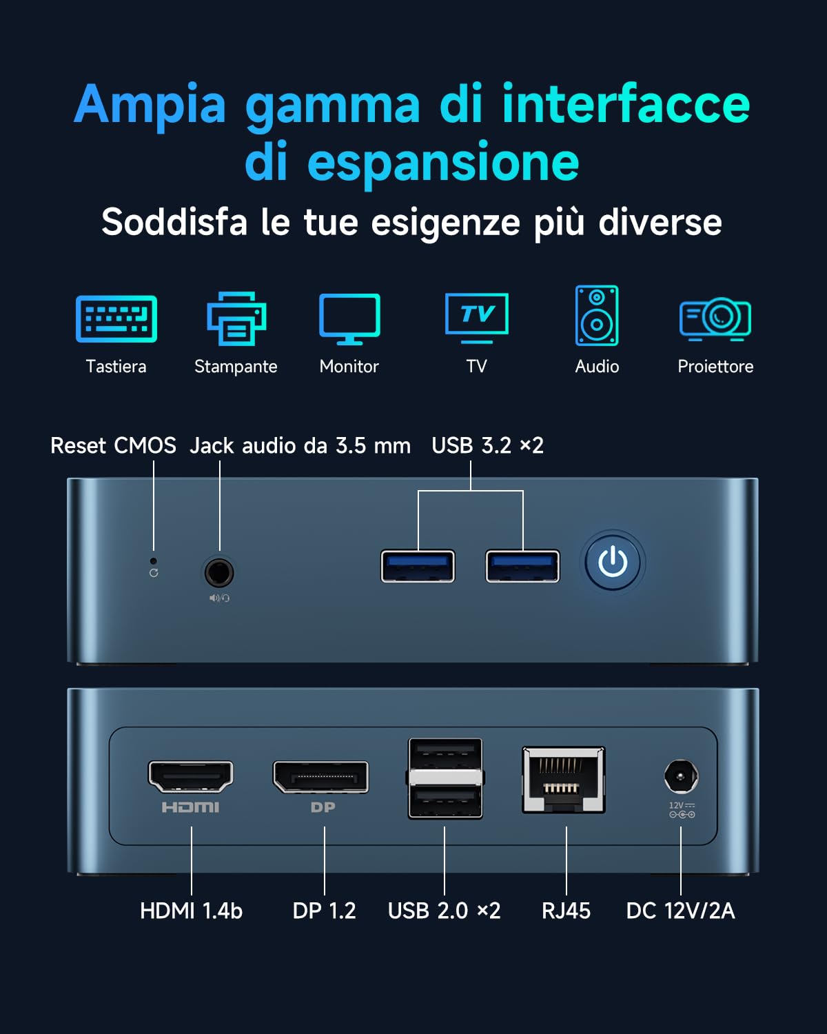 BMAX Mini PC 8GB DDR4 + 256GB NVMe SSD, Mini Computer, Ιntel 5205U (1.9 GHz), Gigabit Ethernet, 4K UHD Dual Display, Dual Wi-Fi, BT 5.0 Office Desktop PC RAM espandibile fino a 64 GB