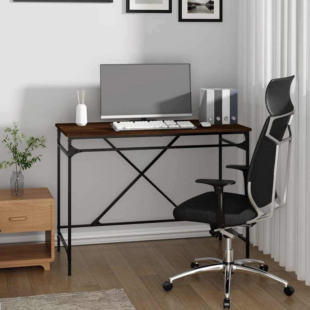 Escritorio marrón con aspecto de roble y hierro, 100 x 50 x 75 cm, mesa de oficina estable con amplia superficie de trabajo para oficina en casa, oficina, estudio y juegos