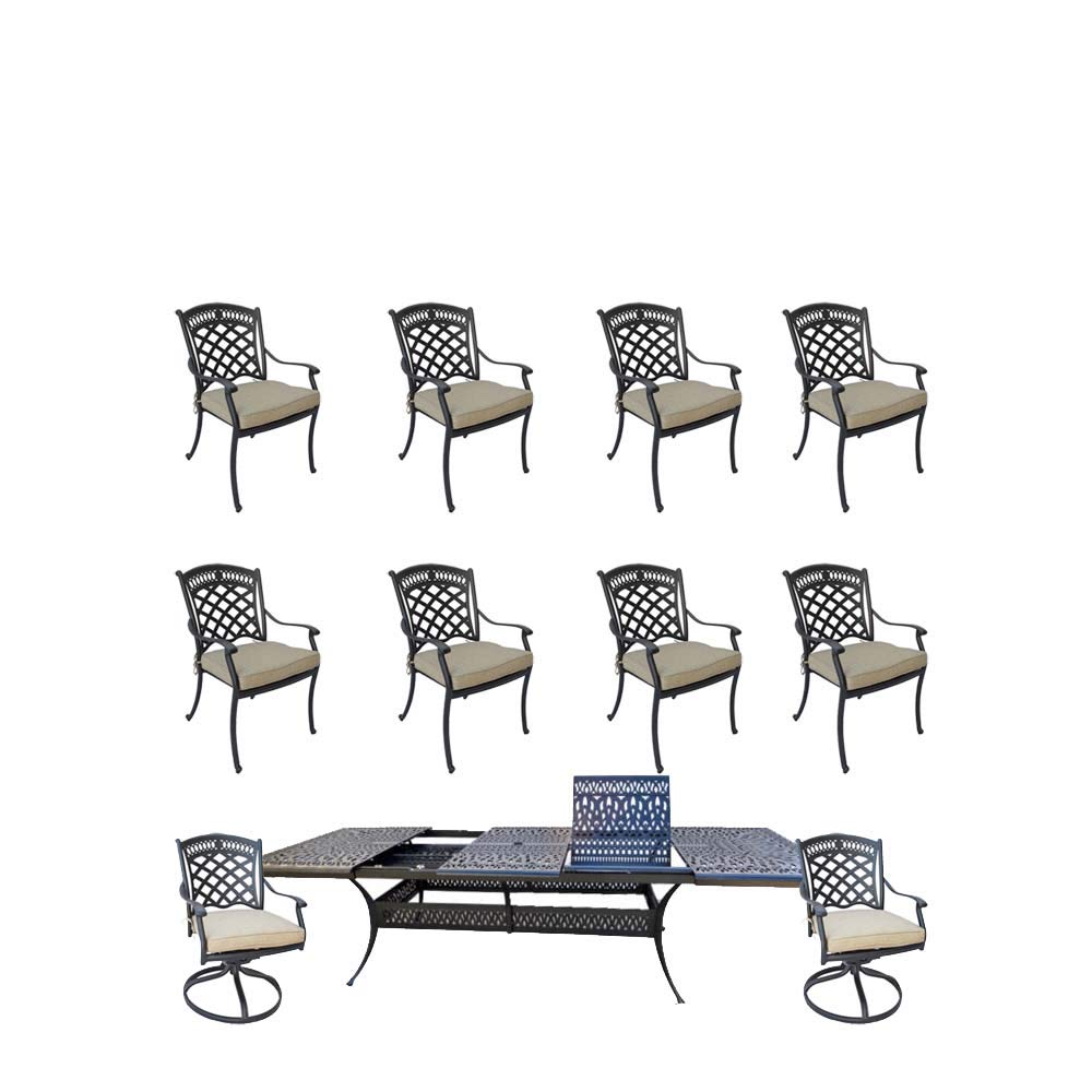 11-Piece Patio Dining Set cast Aluminum Elisabeth Rectangle extendable Dining Table.