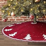 LimBridge Christmas Tree Skirt, 48 inches Tree Pattern Knitted Thick Heavy Yarn Rustic Xmas Holiday Decoration, Cream Burgundy
