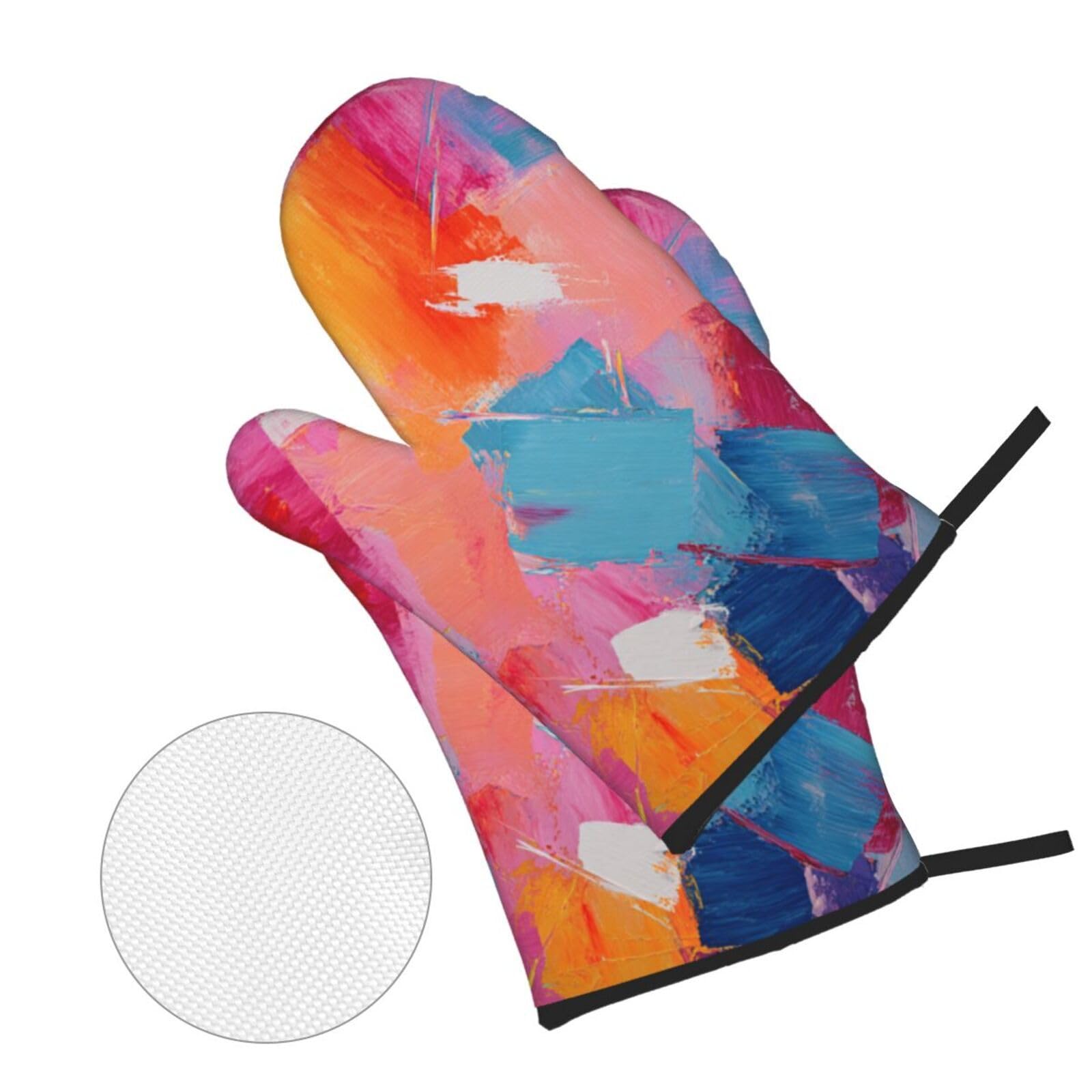 Manoplas Azul Naranja Guantes Horno un par y 2 Manteles Aislados, para Cocinar Barbacoa, Parrilla Impermeable, Resistente al Aceite y al Calor