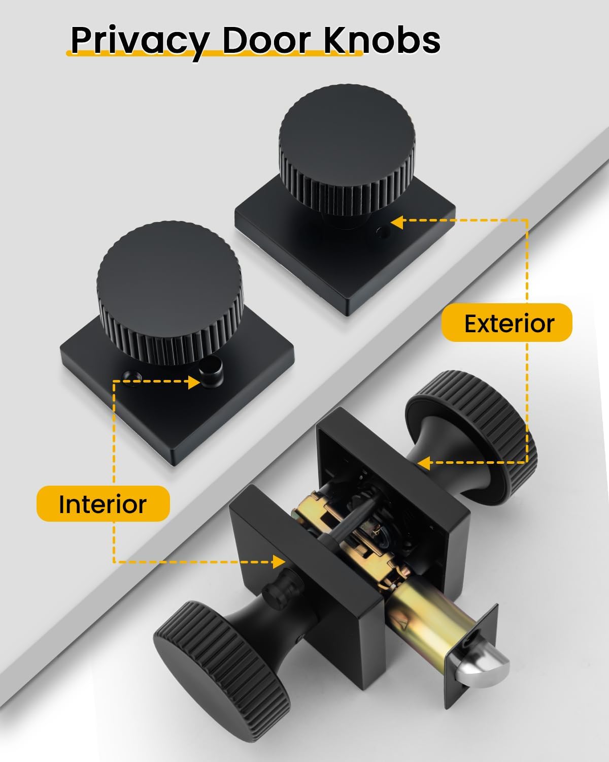 Goldenwarm Black Door Knobs Interior, Privacy Bedroom Door Knob with Lock, Zinc-Alloy Matte Black Interior Door Knobs Bathroom Heavy Duty 6 Pack