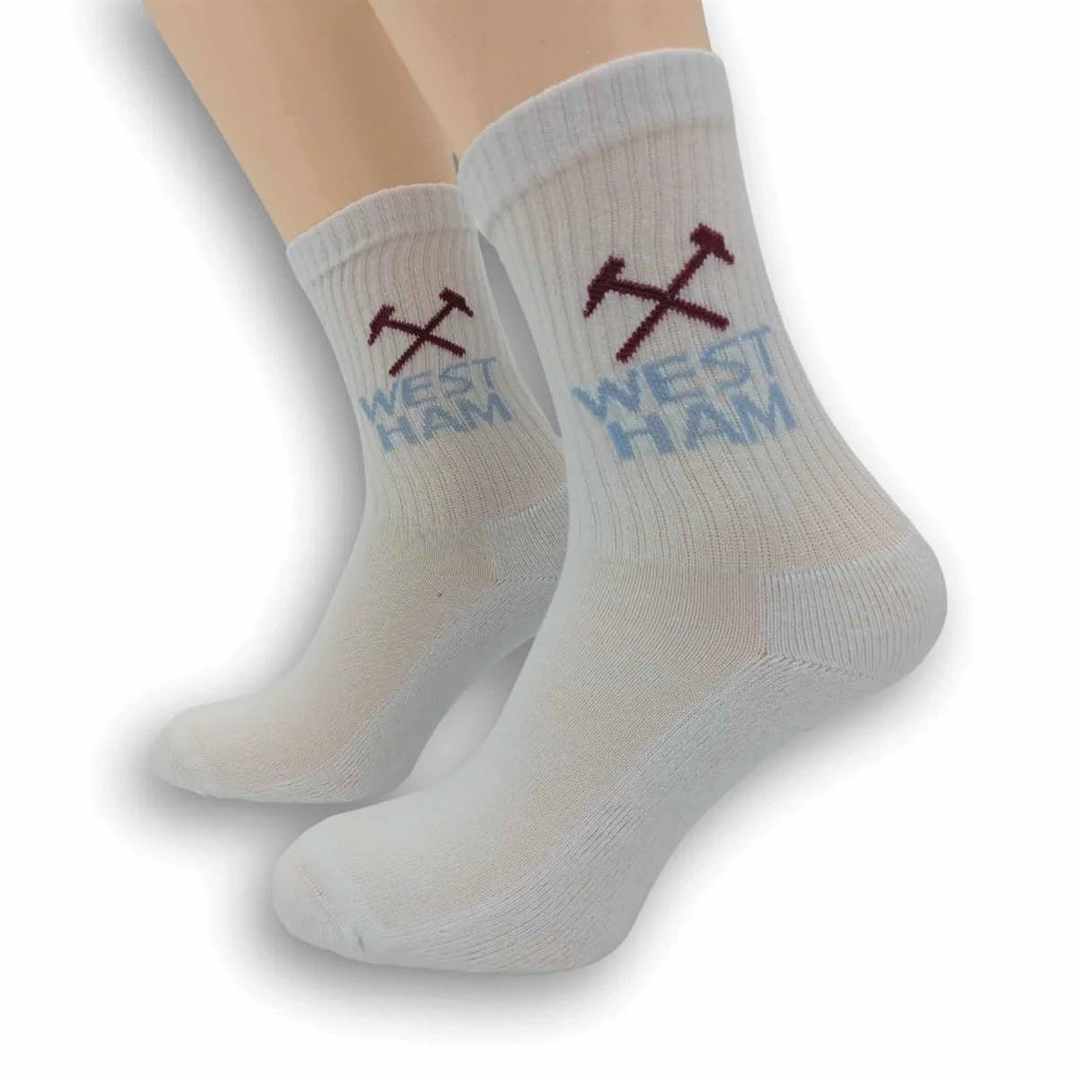 3 PACK WEST HAM UNITED F.C. CREST ADULT WHITE SPORTS SOCKS SHOE SIZE UK ADULT 8-11