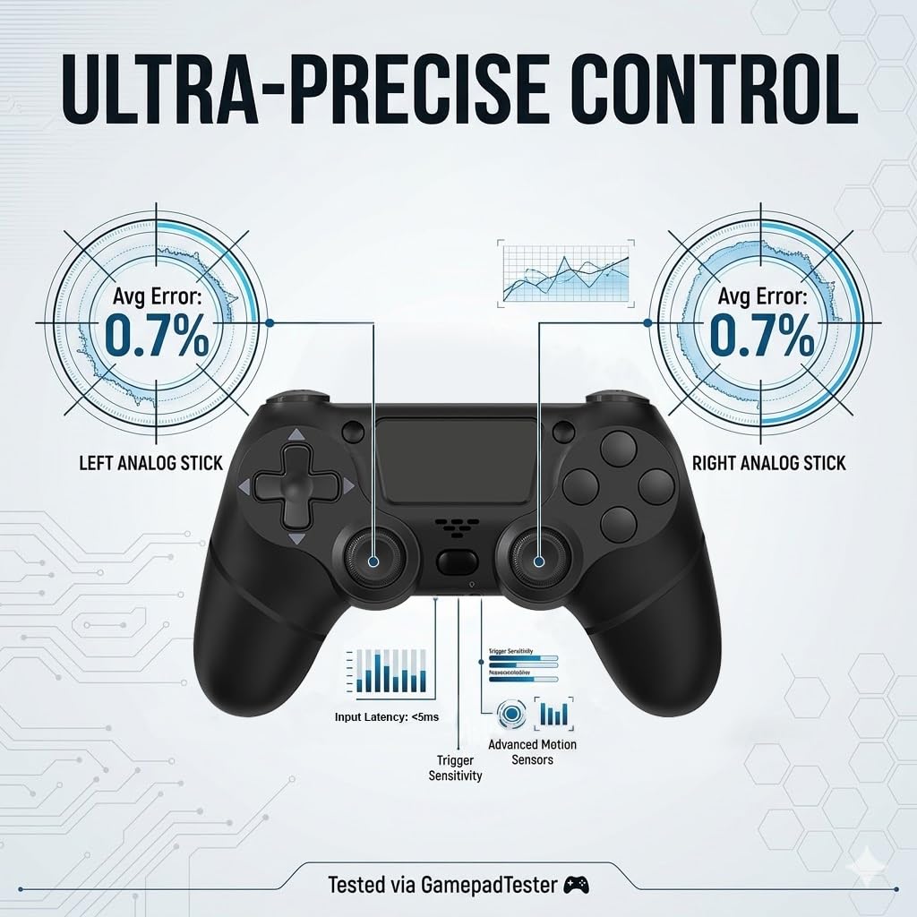 BLUE LAKE Performance 2-Pack Wireless Game Controller Compatible with PS4/Steam/Android/iOS, USB-C Charging 1000mAh– Black 5 61b4o7