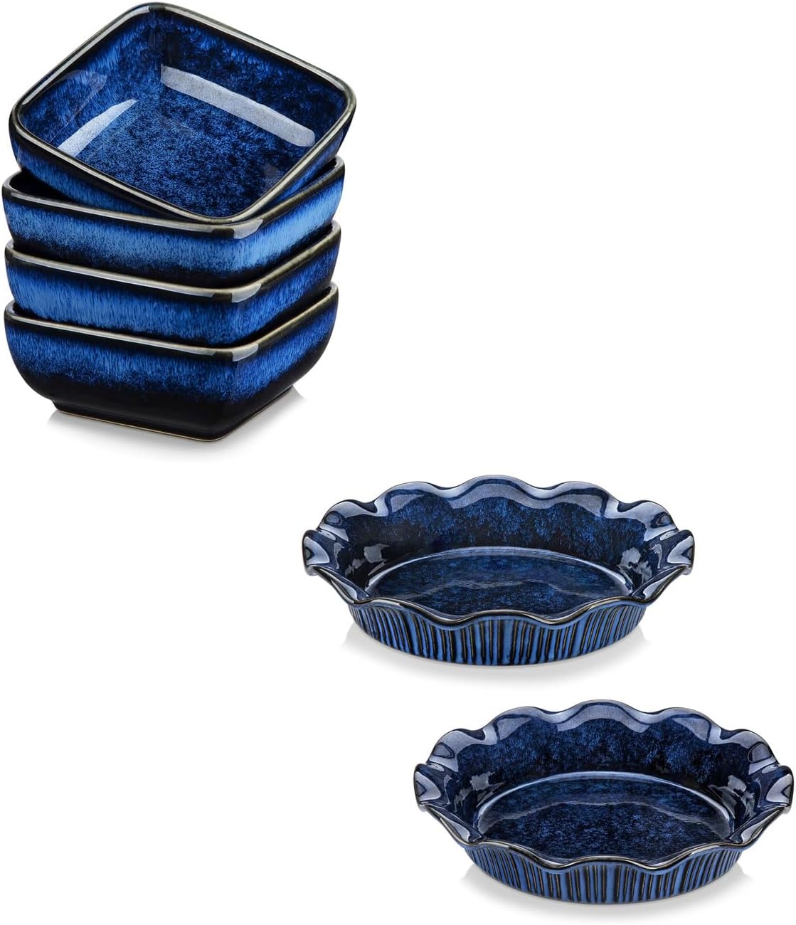 vancasso Stern 6 Oz Dipping Bowls Bundles 9 inch Pie Pans with Ruffled Edge