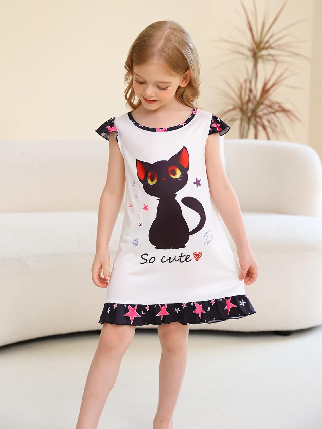 WonderBabe 2Pcs Girls Nightgowns Unicorn Pajamas Toddler Nightgown Sleepwear Flutter Short Sleeves Night Gowns for Kids - Image 5