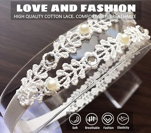 Miniatura 2 de DANMY Diadema súper elástica para bebé,Banda de pelo de encaje de algodón para niños,Conjunto de accesorios para el cabello de turbante suave para