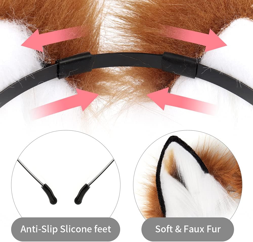 HAOAN Handmade Cat Fox Fur Ears Hairhoop Headwear Anime Party Halloween Costume Headband Hairband - Image 3