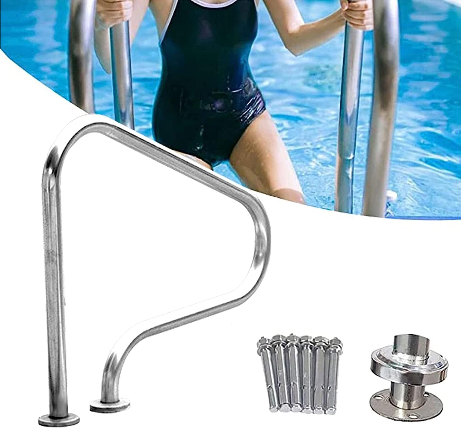 Pool Handrails Pool Handrail Swimming Pool Hand Rail Ladder Step Handrail 31.49" x 31.49" x 10.62" Stainless Steel Perfect Handle Swimming Pool Stair Rail (Thick 1.5mm)