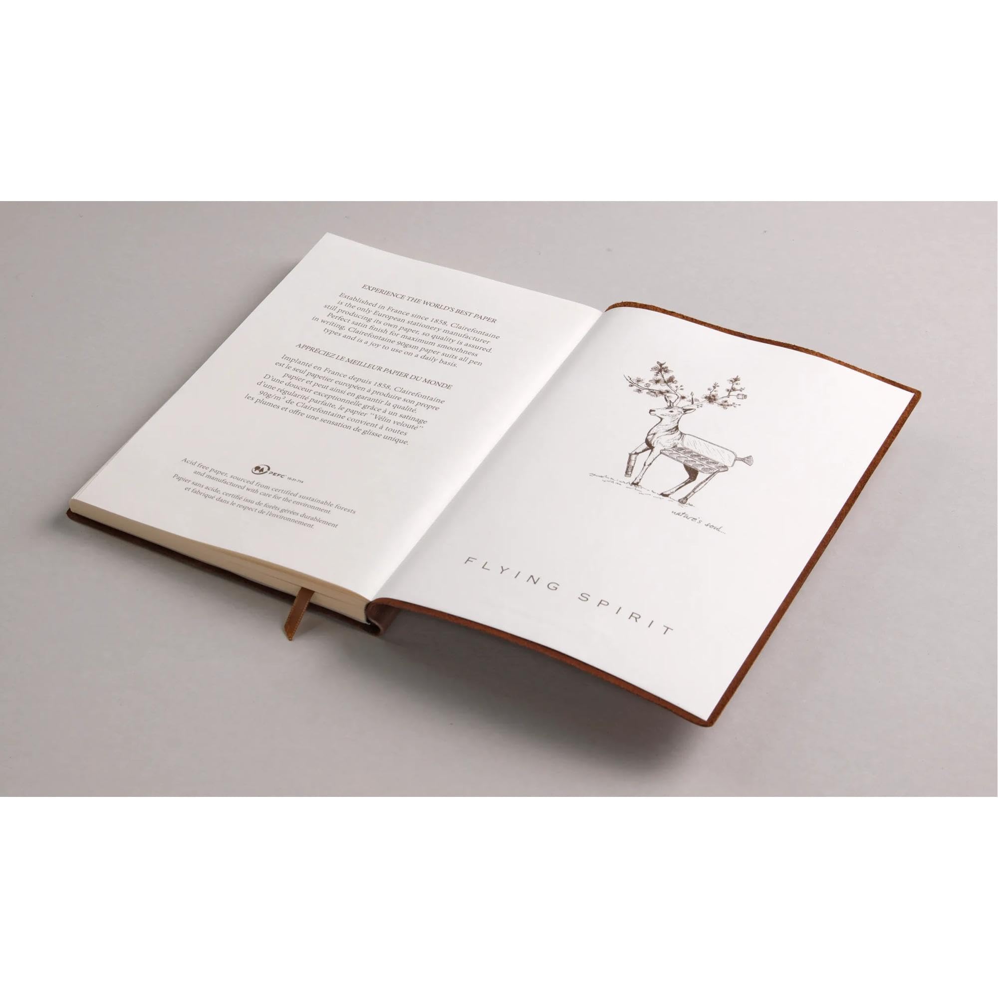 Clairefontaine 106946C – Notes z twardą oprawą Flying Spirit – A5 – 180 stron w linie – Papier kremowy 90g – Skóra jagnięca lakierowana – Koniakowy