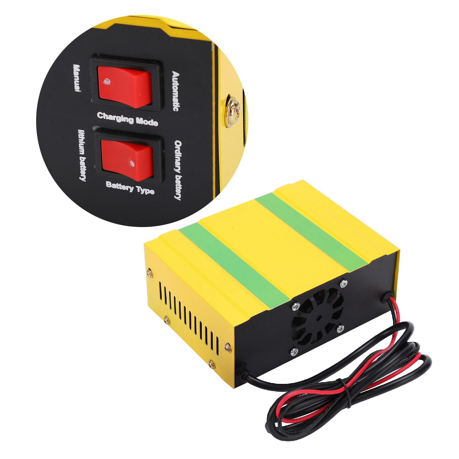 Caricabatterie, Caricabatteria per Auto e Moto da 180 W 12 V 24 V, Guscio in Acciaio Inossidabile Ignifugo Antisismico, con Ventola di Raffreddamento a Temperatura Controllata a (Spina