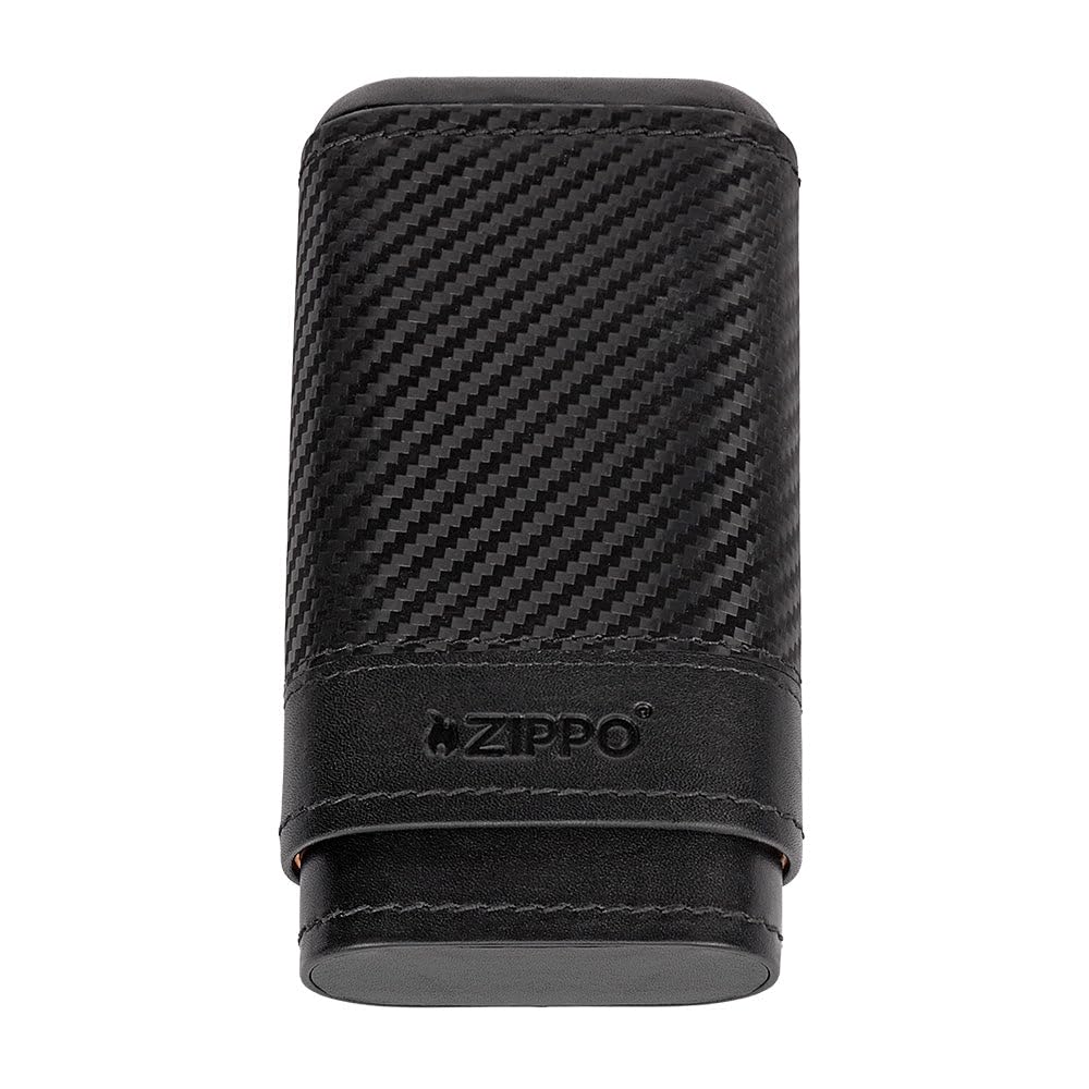 Portasigari Zippo in Vera Pelle Effetto Fibra di Carbonio Nero per 3 Sigari con Interno Rivestito - 2007999