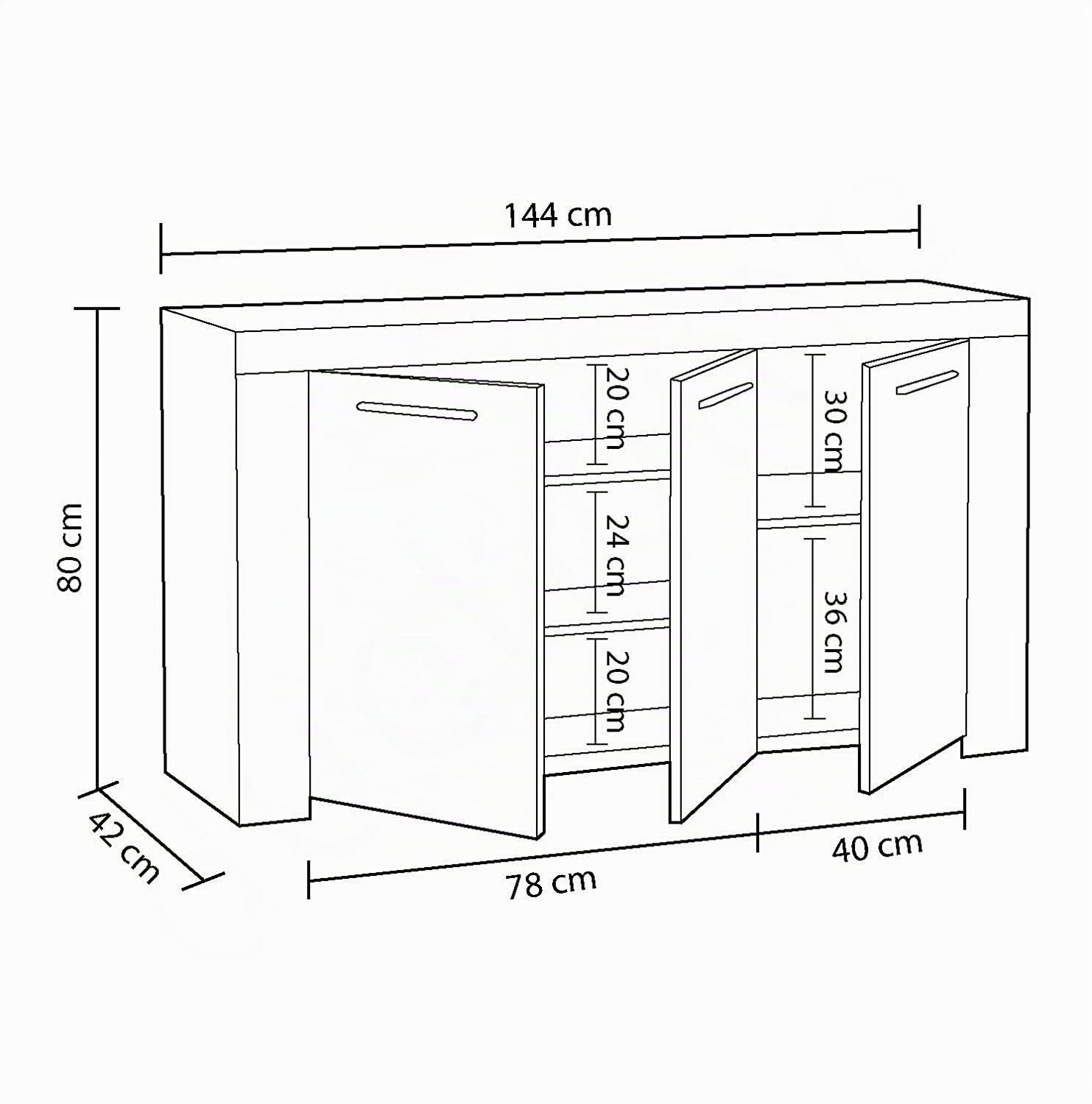 EGLEMTEK Nairobi Credenza 3 Ante, Credenza Soggiorno Cucina, Credenza con Vani Multi Spazio e 5 Ripiani, Mobile Credenza in Legno, 144 x 80 x 42 cm, Colore Bianco