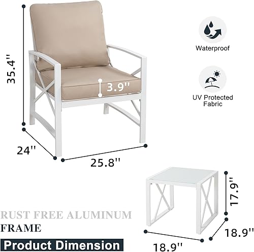 Miniatura 2 de SUNLEI Juego de muebles de patio de 3 piezas, muebles pequeños para exteriores con sofá biplaza de cojín profundo y mesa auxiliar lateral a juego,