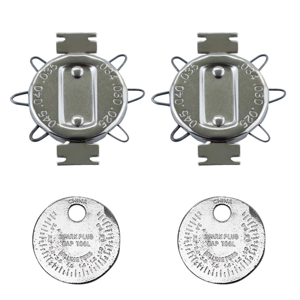 Juego de 4 calibres de bujías con Doble Marcado SAE y métricos, tamaños de 0,02 a 0,1 Pulgadas y de 0,5 a 2,5 mm, con rampa y Calibre de Cable