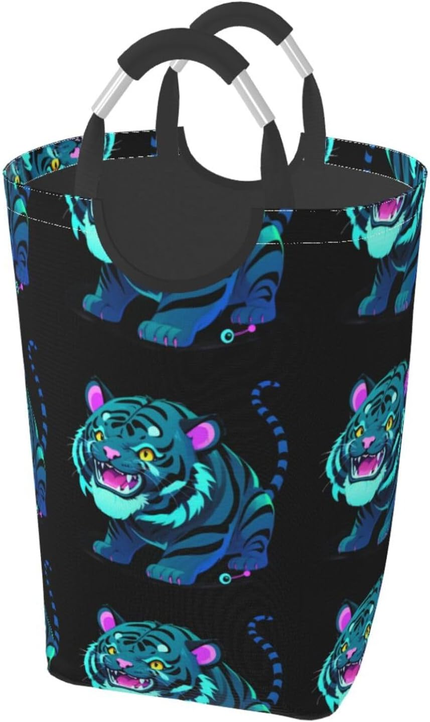 Cyber Tiger Circuit Foldable storage bag, 50L capacity, suitable for laundry room, dormitory bedroom, dirty clothes storage basket.