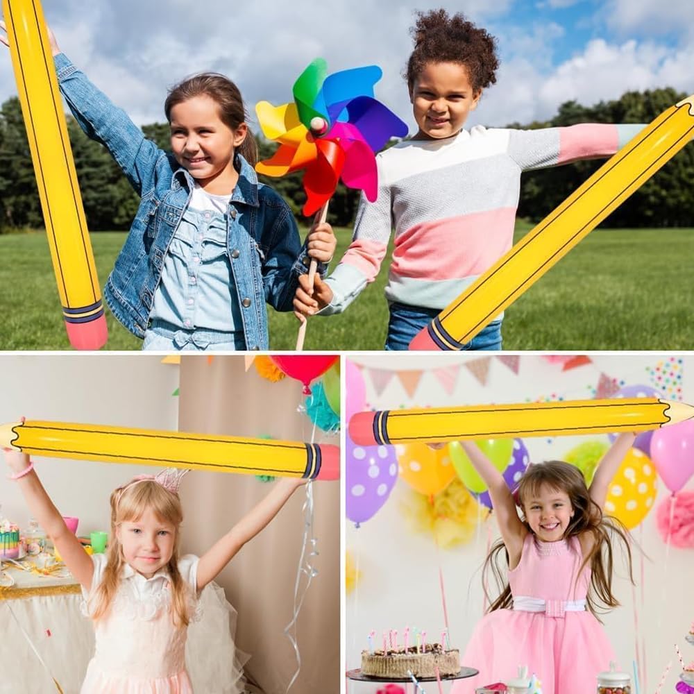 Lápiz Inflable Gigante,2 Piezas Decoración de Regreso a Clases Ideal para Niños y Estudiantes Hecho de PVC Amarillo de 110 cm