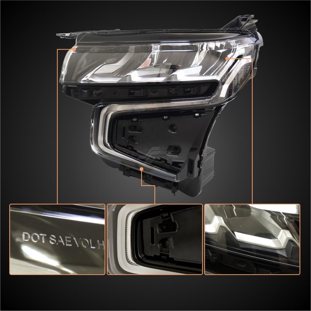 STARCLUSTER Driver Side LED Headlight Assembly for 2021-2024 Chevy Tahoe GM2502511 85547100 Front Lamp DRL Turn Signal Low High Beam Clear Lens IP65 Waterproof OEM Fit Plug and Play, Left