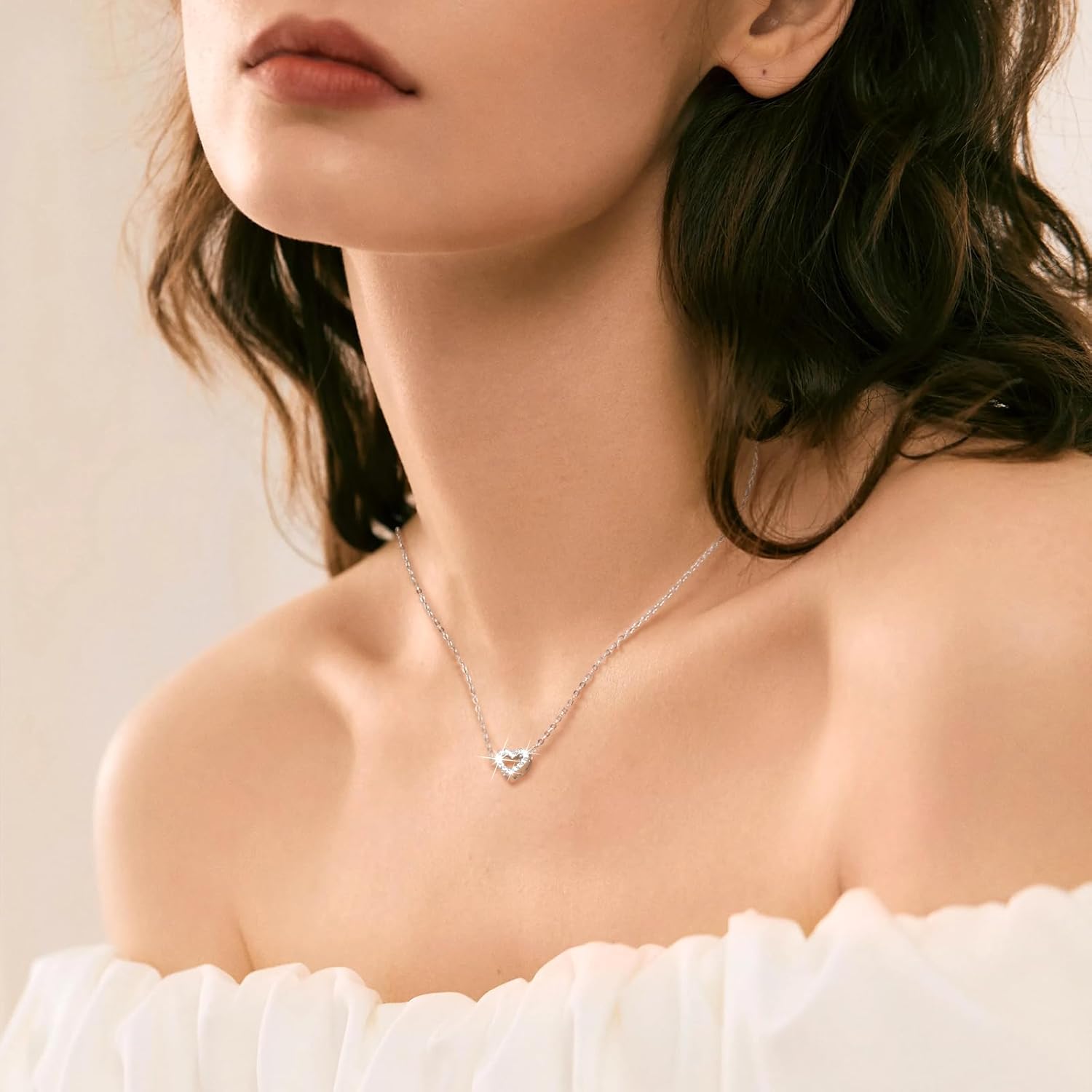 Sterling Silver Heart Necklace for Women, S925 Dainty Love Heart Necklaces with Cubic Zirconia, Cute Silver Pendant Necklaces Jewelry Gifts for Women Mother Birthday Valentines - Image 3