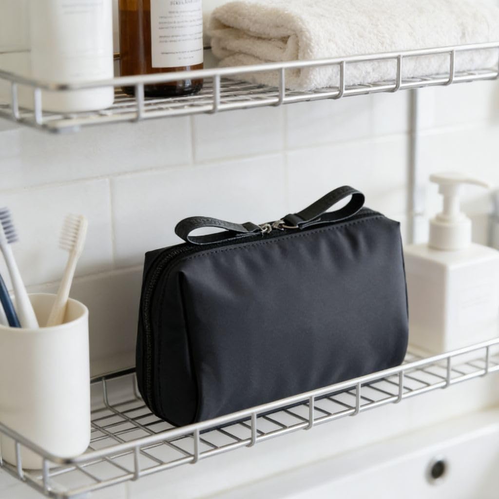 Black Makeup Bag, Large Waterproof Toiletry Organizer, Travel Portable