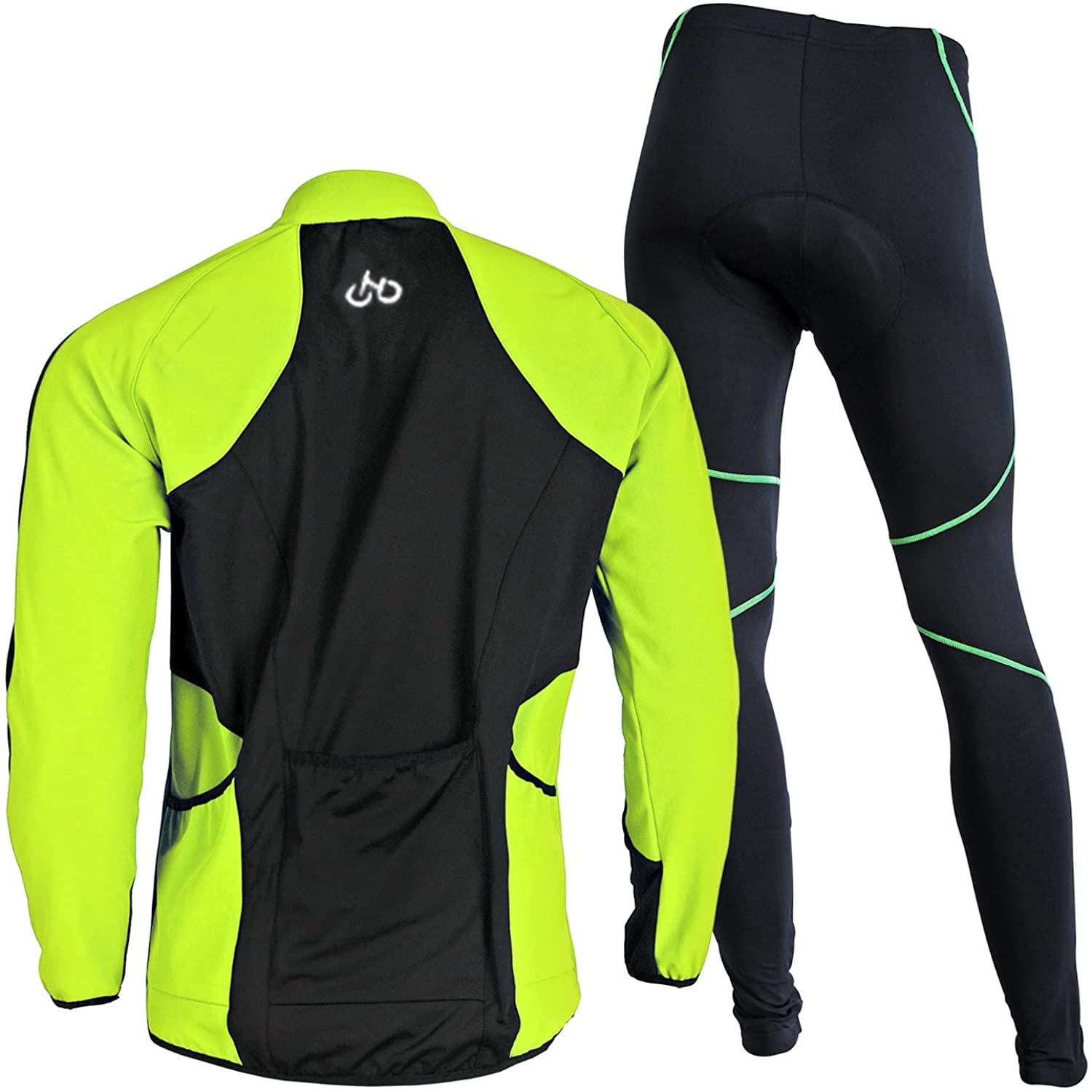 Herren Langarm Radjacke set Winter Thermal wasserdicht Winddicht Atmungsaktiv Fahrradjacke und Radhose mit Sitzpolster Fahrradbekleidung Set Radsportanzüge trikot set mit Thermofleecefutter