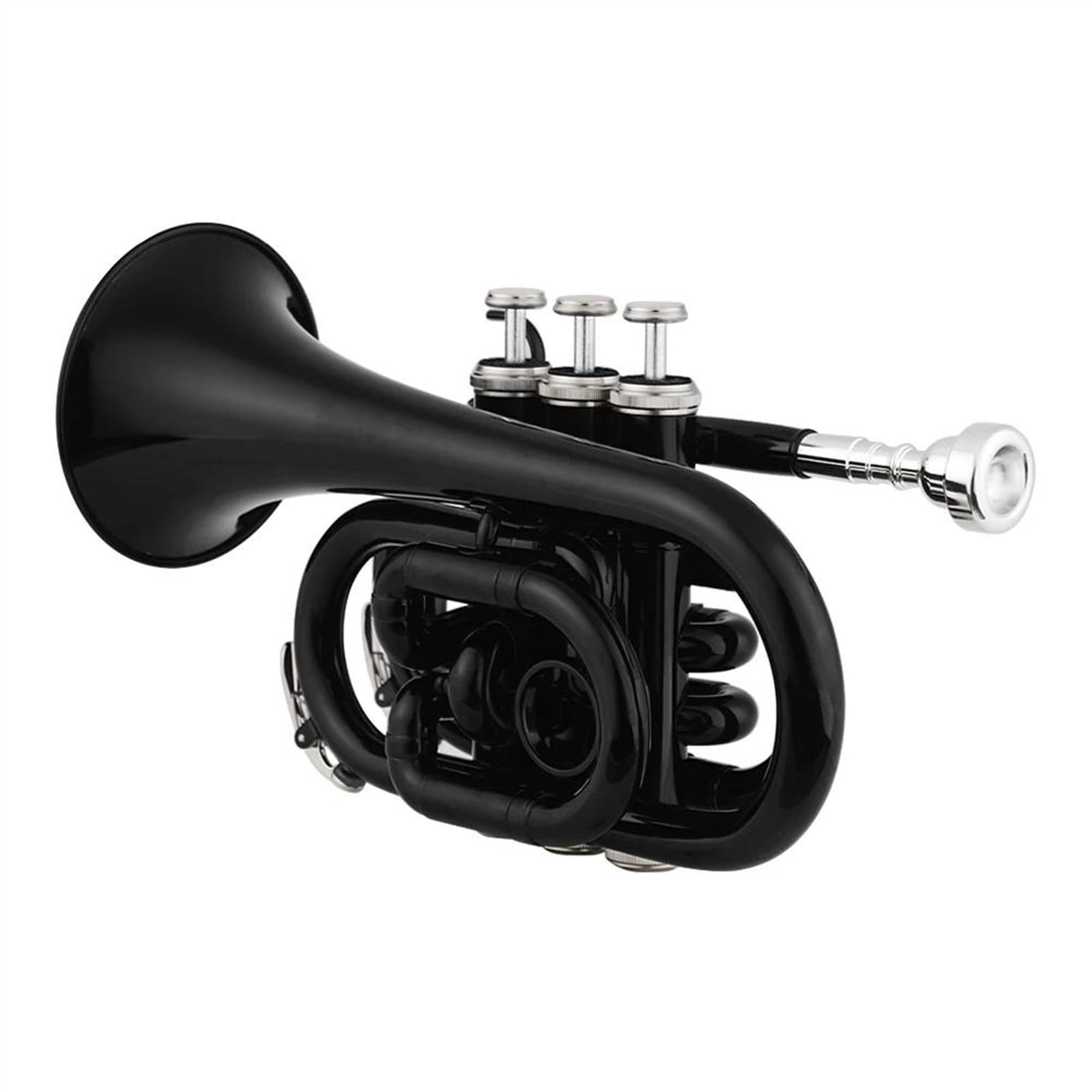 Trombette Mini Tromba Tascabile Sib Strumento A Fiato In Ottone Guanto Custodia Per Il Trasporto Strumento Musicale Professionale Tromba(Black)