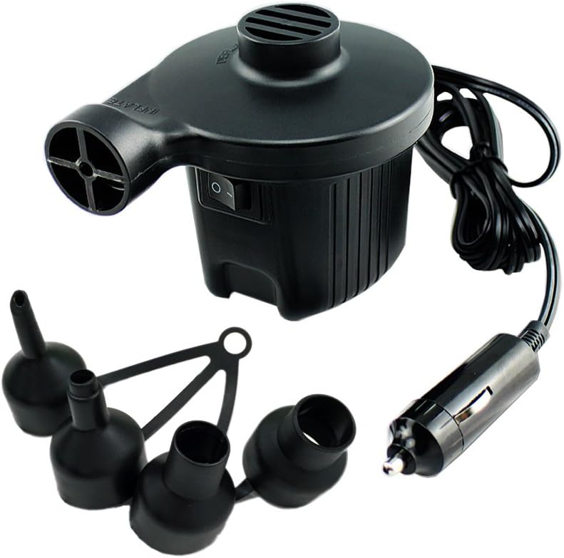 Electric Pump for Inflatables, Drive Travel 12V DC Portable Car Electric Pump for Air Mattress with 4 Nozzles 2M Cable