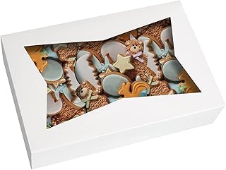 White Pastry Bakery Box 12x8x3inch,Large Donuts,Muffins,Cookies Boxes with PVC Window - Auto-Pop up Paper Box Nature Cardboard Take Out Container,Pack of 15