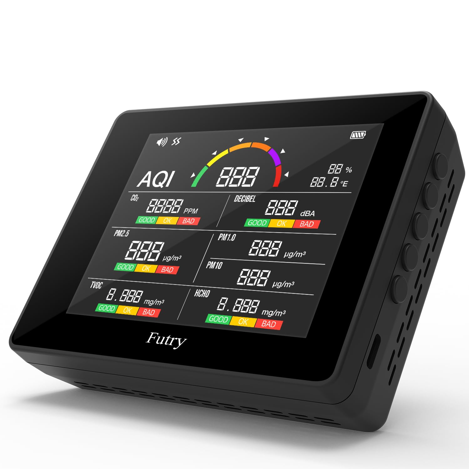 15 in 1 Air Quality Monitor Indoor with Large Display, CO2 Detector & Decibel Meter for PM2.5 PM1.0 PM10 TVOC HCHO Temp Humidity, Professional Portable Real-Time Detector for Home Office Bedroom Pets