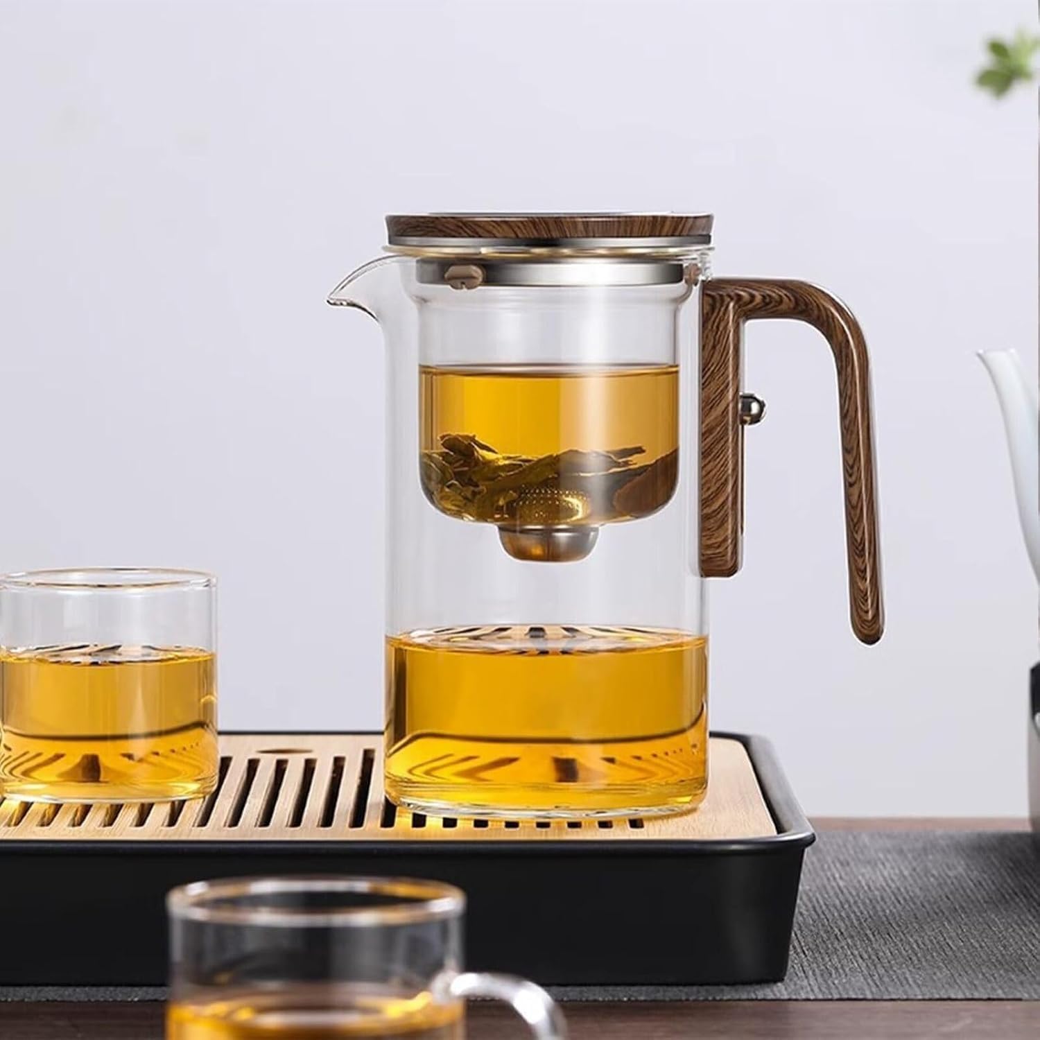 The Harmony Pot, Enchanti Teiera magnetica, Teiera magica Enchantipot con infusore, teiera in vetro separatore d'acqua con colino e manico in legno (800 ml)