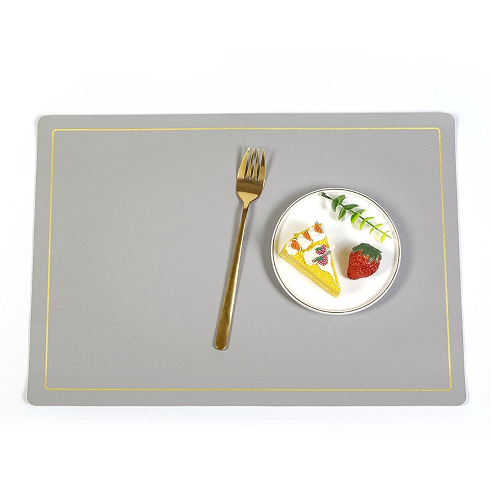 AMDXD Lot de 6 sets de table carrés - En cuir synthétique - Style bohème - Couleur unie - Lignes dorées - Résistants à la chaleur - Pour la maison, le restaurant - Gris clair - 30 x 43 cm
