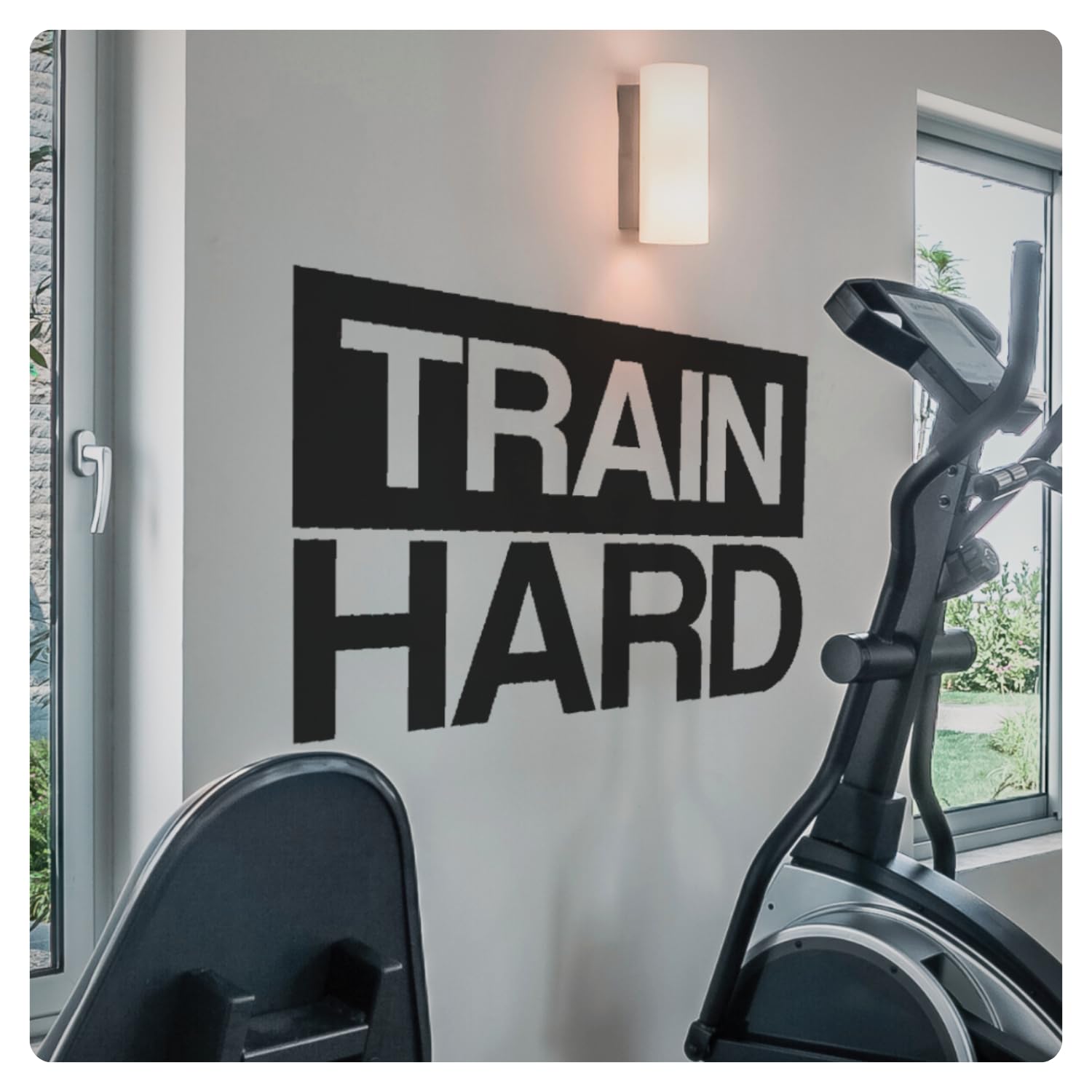 My Vinyl Story - Train Hard Wall Decal - Motivational Quote Sticker, Inspirational Vinyl Art Decor for Home Gym, Exercise, Fitness, Workout - Removable (Black, 34x22 inches)