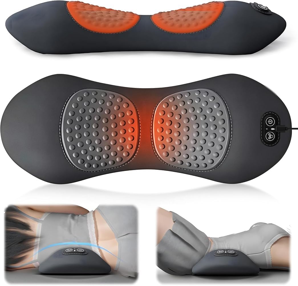 3 in 1 Smooth Spine Triple Fusion Back Massager,Back Massager with Heat,Back Support Pillow for Lower Back Pain Relief,Support Pillow with Adjustable Height for Bed and Chair.