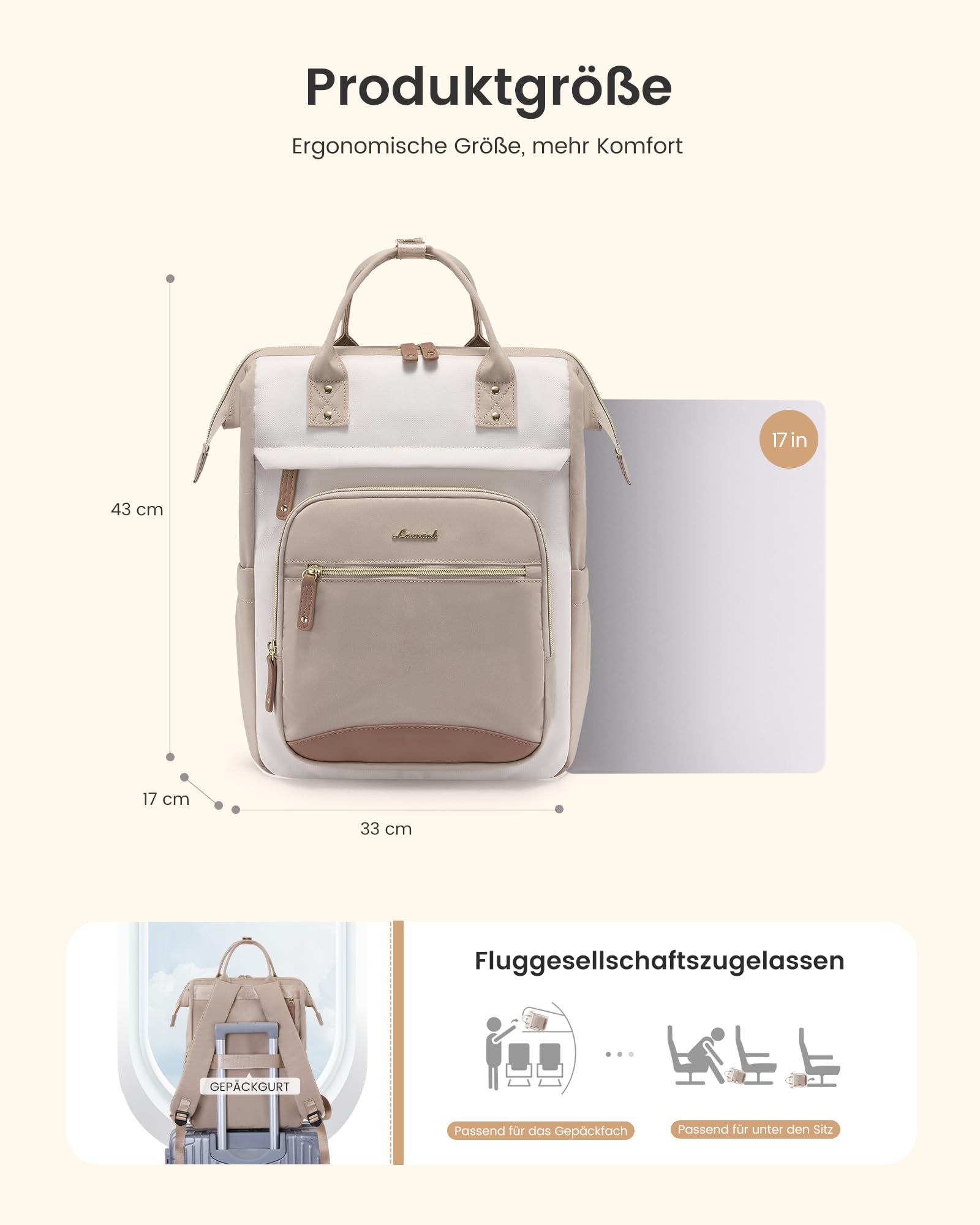 LOVEVOOK Rucksack Damen, 17,3" Laptop Schulrucksack Teenager Backpack Women