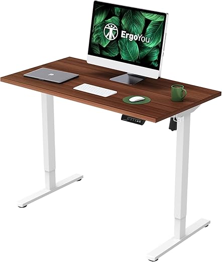ErgoYou Electric Height Adjustable Table Motorized Ergonomic Sit Stand Desk – 80 Kgs Max Weight Capacity – SM4 Series – 600 x 1200 mm – Walnut…