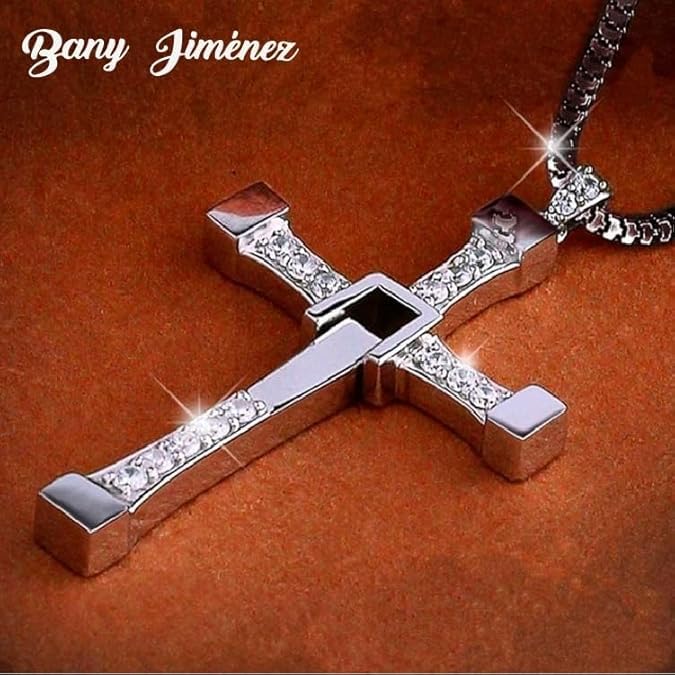 Dominic Toretto Necklace with Small Diamonds Silver, Ozzy Osbourne Cross Necklace, Dom Toretto Cross Necklace, Stainless Silver Cross Chain for Men, Mens Cross Necklaces2