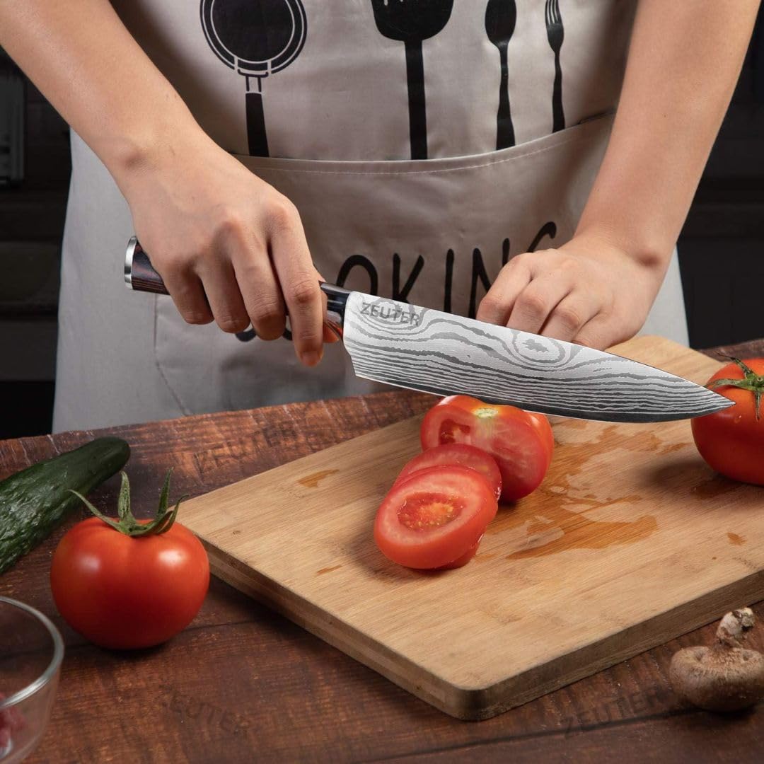 ZEUTER 8-Inch High Carbon German Stainless Steel Kitchen Chef's Knife for Cutting and Chopping Santoku Knife, Damascus Knife, Butcher Knife, Sharp Knife Kitchen, Big Knife Meat Cutting,(1-pcs) 2