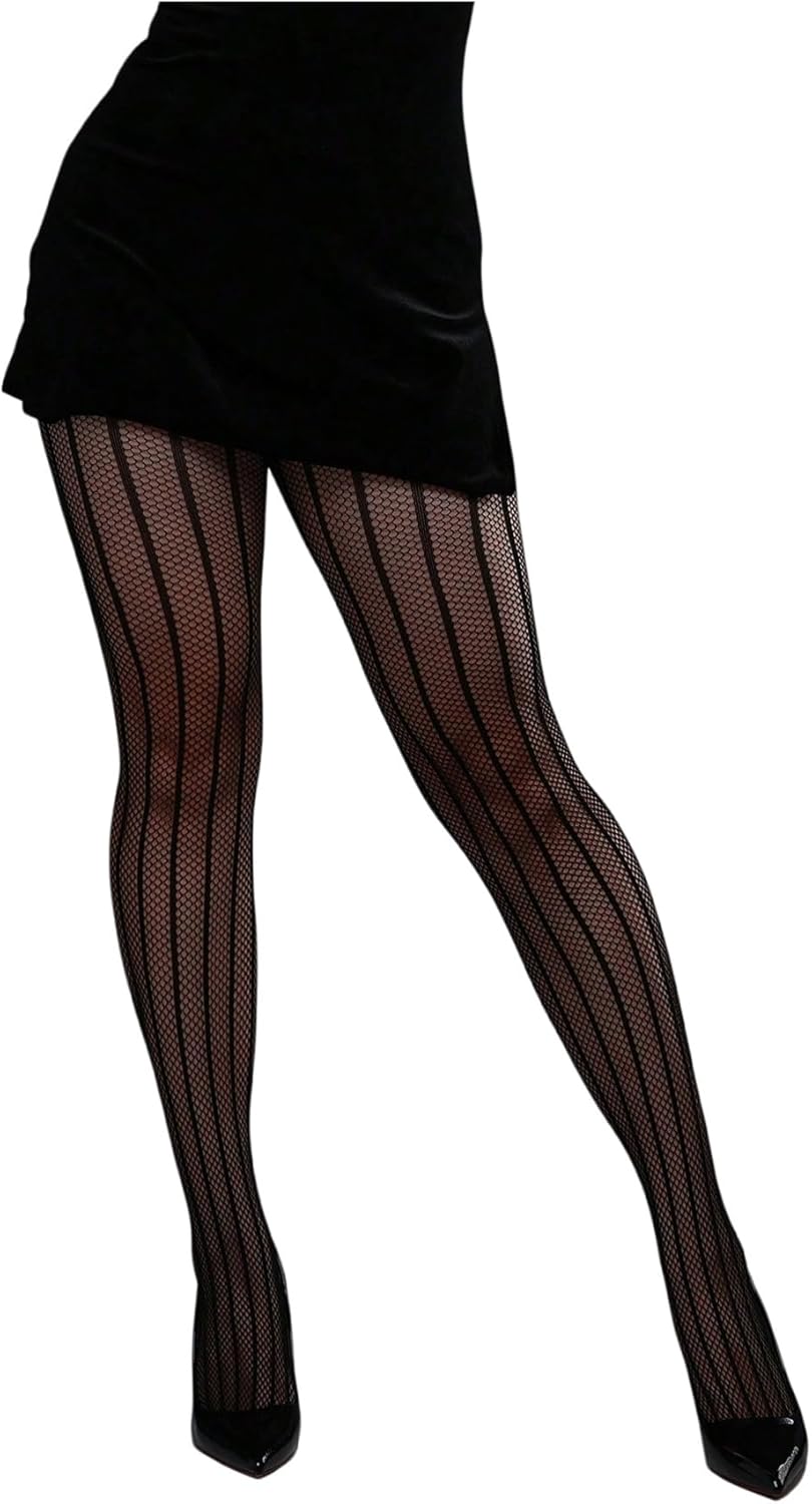 Milumia Women's Striped Pattern Fishnet Tights Sexy Sheer Mesh Stockings Pantyhose