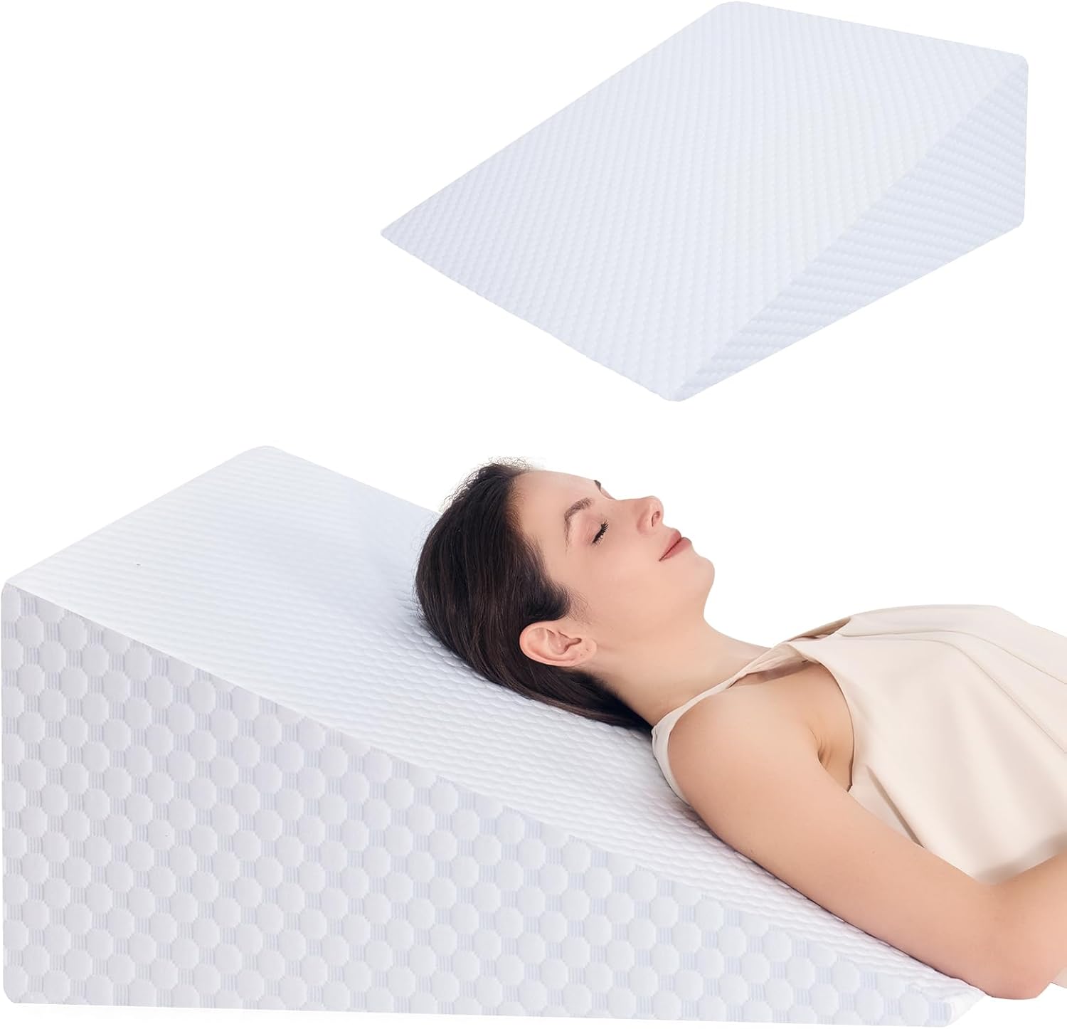 Wedge Pillow 12in Bed Wedge Pillow for Sleeping, Snoring, Back Support, After Surgery, Triangle Pillow, with Washable Cover, White