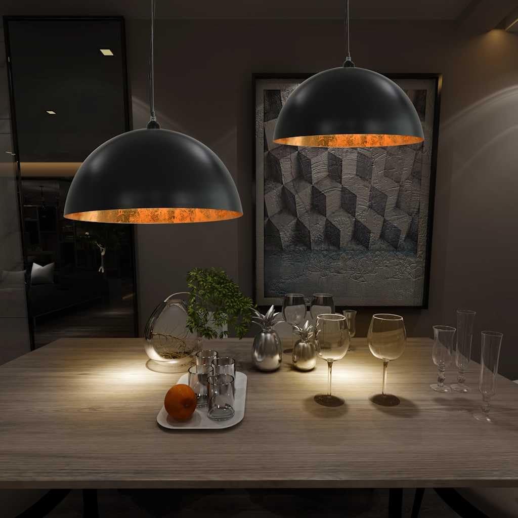 Plafoniere 2 pezzi semicircolare E27 50 cm nero e oro