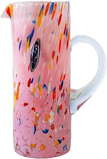 MurArt Krug aus Muranoglas, 600 ml, zylindrische Form, Höhe 22 cm, verziert mit handgearbeiteten Murrine, hergestellt in Italien