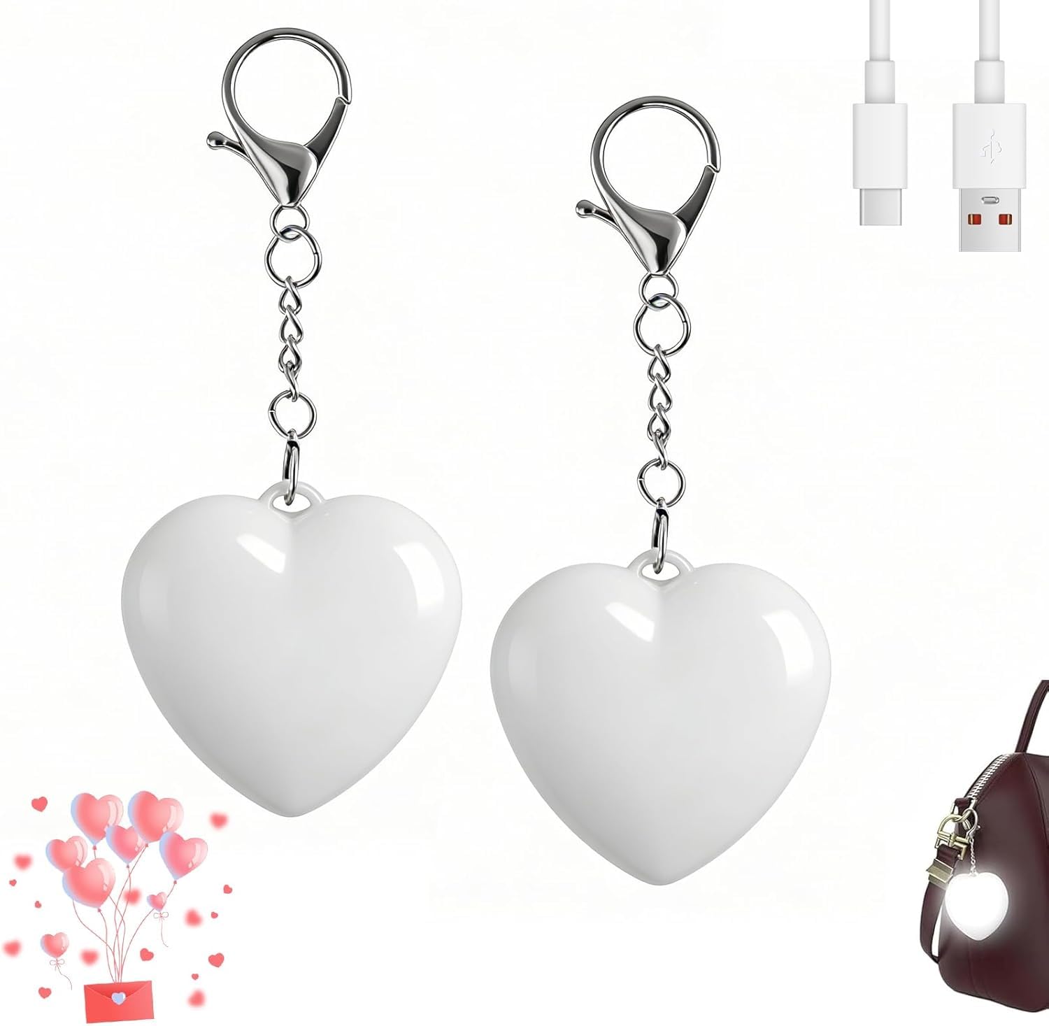 CLIUNT Purse Light Handbag Light, 2Pcs Touch Sensing Heart Lights, Rechargeable LED Night Light for Purse Keychain Accessories, Valentines Day Gifts for Women Girls Mother Friends