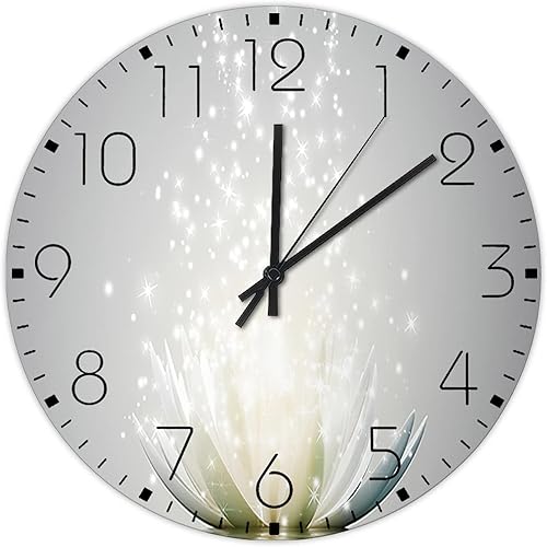 Reloj de pared de madera, silencioso, sin tictac, números grandes, funciona con pilas, flor de loto blanco, relojes de pared modernos abstractos