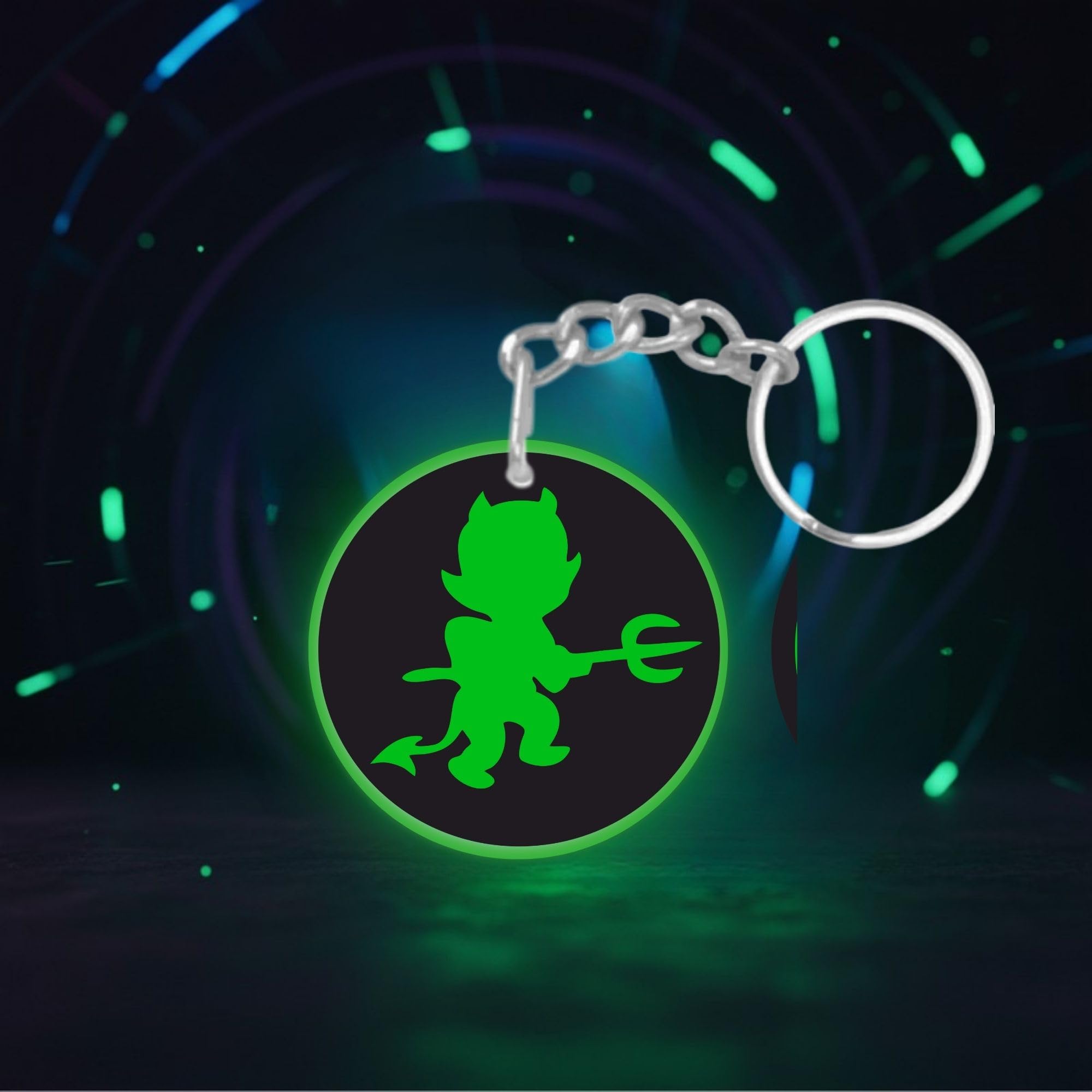 Glow in the Dark DEVIL Keychain/Luminous Motorbike Key Ring/Radium Keychain Accessory for Bike/Stylish/Radium/Buy/Top/Night Glow(Pack of 1) USTAAD ART-picture-47
