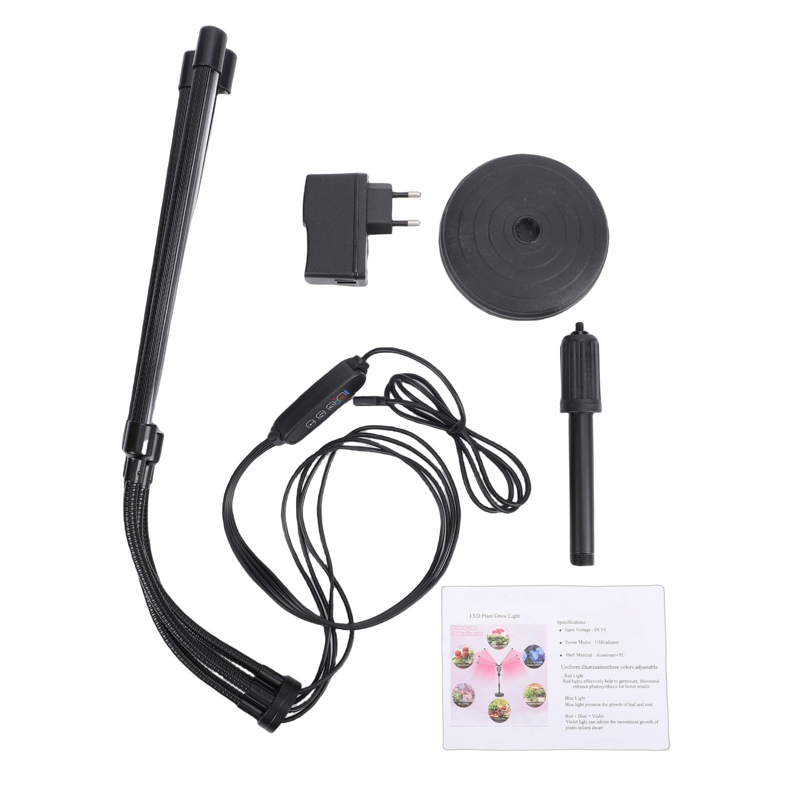 Chrees LED allevare Luci 4 Teste Lampada di Crescita Piante a Spettro Completo con Luminosità Regolabile per Piante D'Interno, Materiale in Alluminio (Supporto da scrivania 4 teste