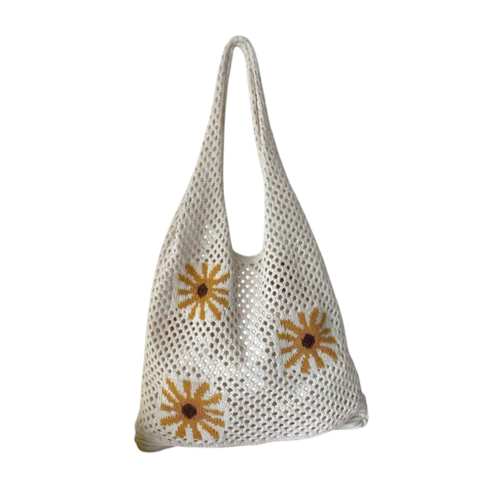 Knitted Tote Bag Practical Casual Beach Tote for Birthday Gift Seaside Party Apricot-image-6