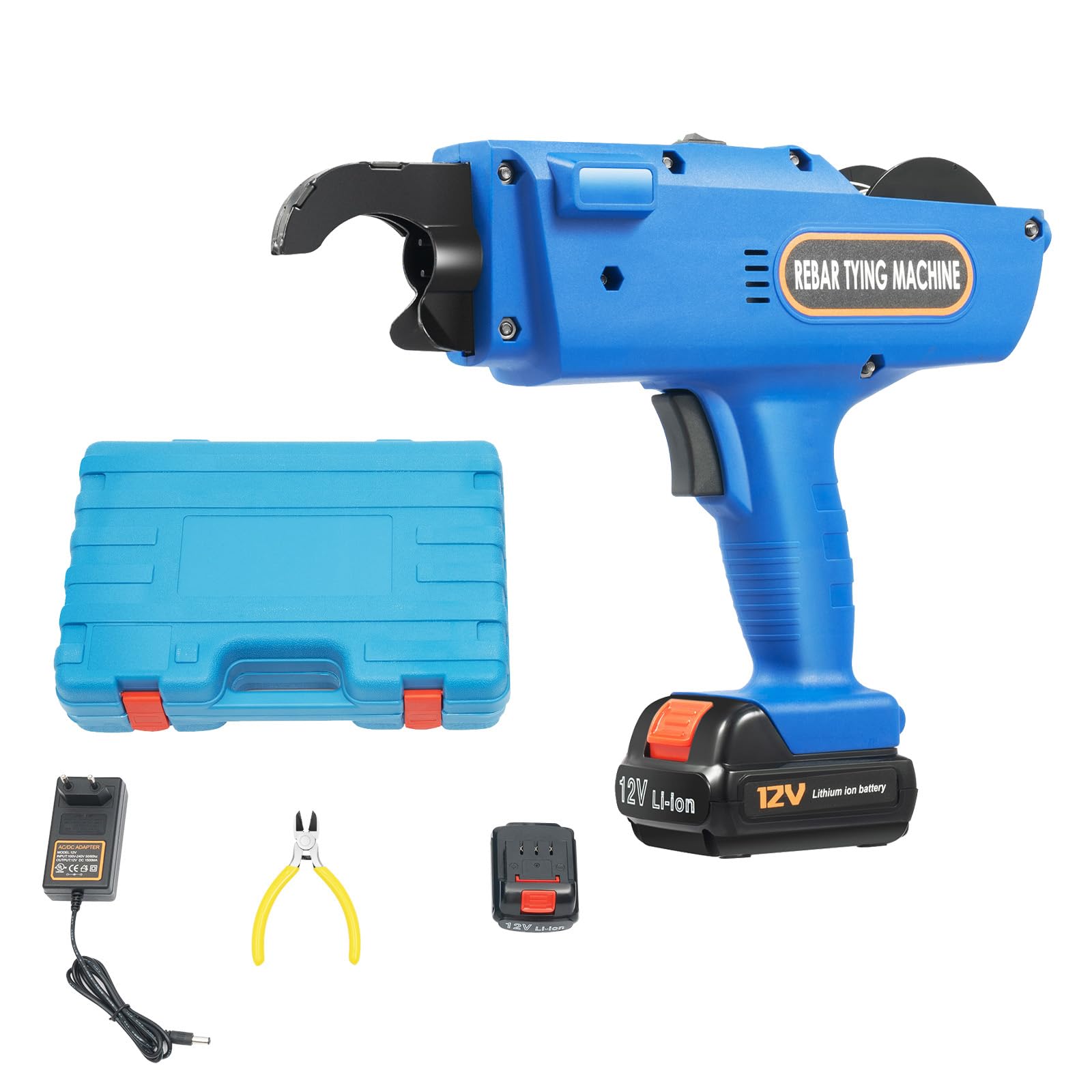 Rebar Machine à relier électrique avec boîte de rangement 12 V Connecteur d'armature pour tige en acier 8-34 mm Machine à relier automatique avec 2 batteries 4,0 Ah et chargeur