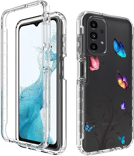 Miniatura 6 de Funda para Galaxy A23, SM-A235M con protector de pantalla de vidrio templado, diseño floral de cuerpo completo, carcasa rígida + TPU a prueba de